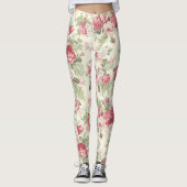 Leggings Rose vintage et rouge sur crème (Devant)