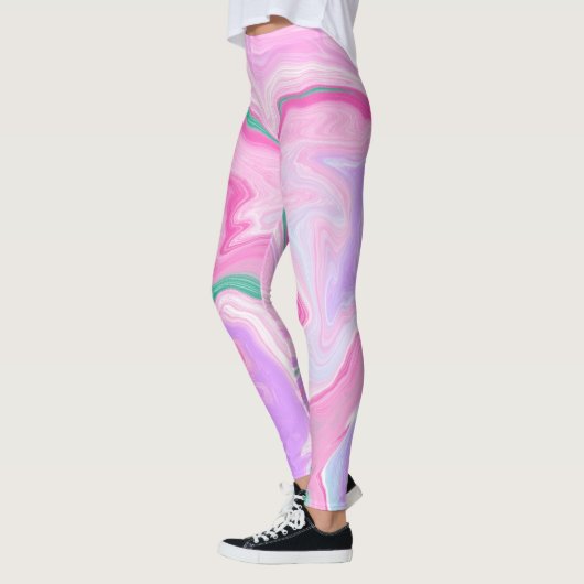 Leggings Rose, Violet, Art Marbre Vert Menthe (Gauche)
