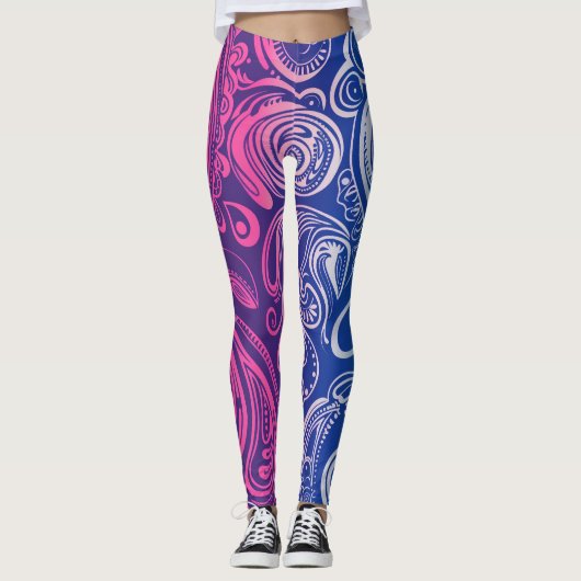 Leggings Rose violet bleu Motif Yoga (Devant)