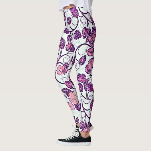 Leggings Rose + violet Feuilles (Gauche)