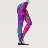 Leggings Rose, Violet, Marbre D'Art Fluide Magenta (Droite)