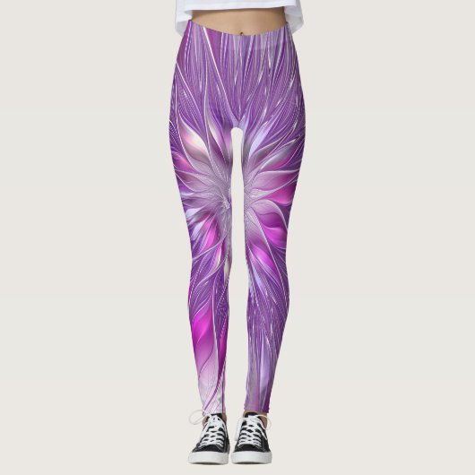 Leggings Rose violet passion Fleur Art Abstrait Fractal (Devant)