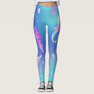 Leggings Rose violet Turquoise Mer Mer Sirènes Monogram Gir