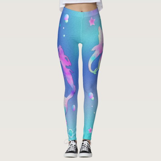Leggings Rose violet Turquoise Mer Mer Sirènes Monogram Gir (Devant)