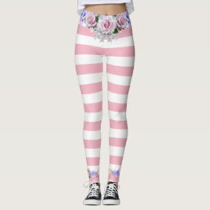 Leggings Roses à rayures roses