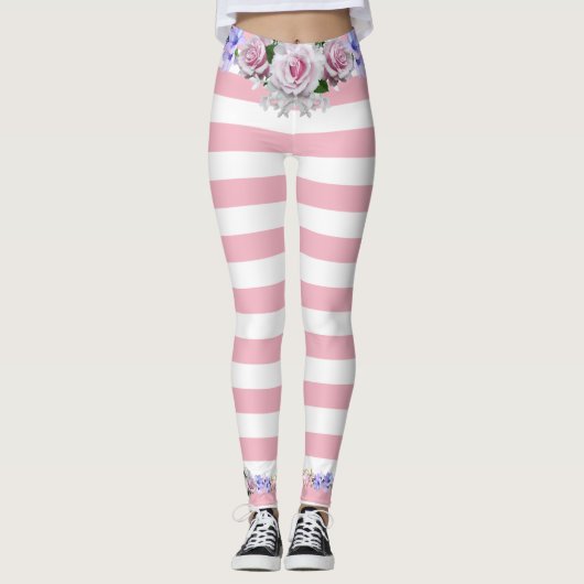 Leggings Roses à rayures roses (Devant)