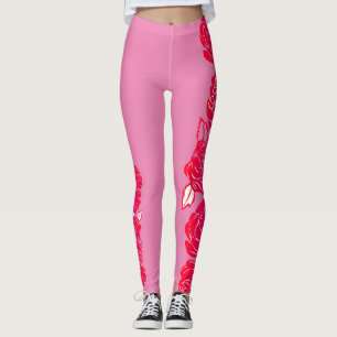 Leggings Roses aux pattes Feuilles blanches amusantes