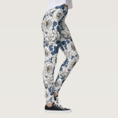 Leggings Roses blanches avec feuilles bleus sur blanc (Droite)