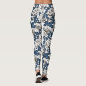 Leggings Roses blanches avec feuilles bleus sur blanc (Dos)