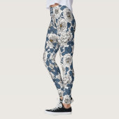 Leggings Roses blanches avec feuilles bleus sur blanc (Gauche)