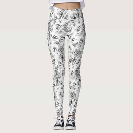 Leggings Roses blanches répétition motif floral (Devant)