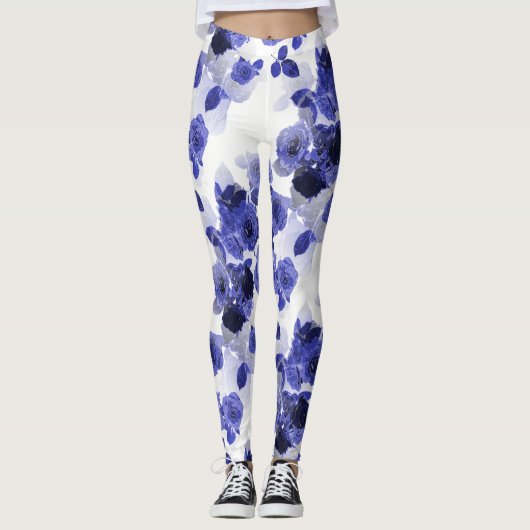 Leggings Roses bleu pourpre (Devant)