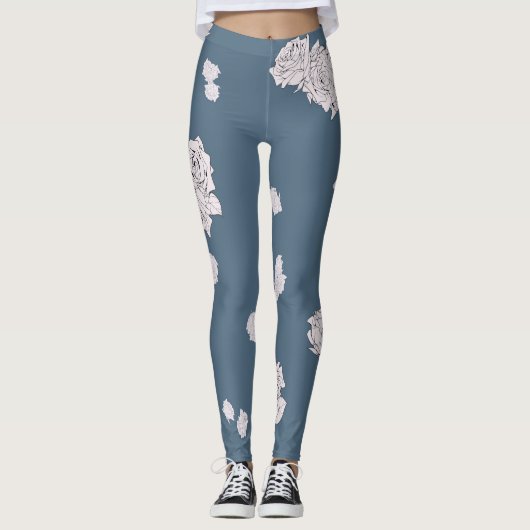 Leggings Roses bleues et blanches (Devant)