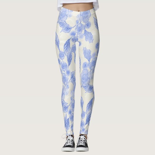 Leggings Roses bleus et blancs (Devant)