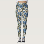 Leggings Roses Bleus Et Feuilles Verts, (Devant)