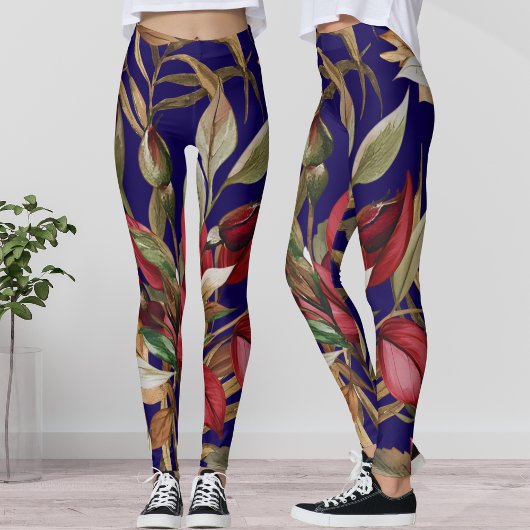 Leggings Roses botaniques vintages et Feuilles de palmiers