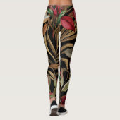 Leggings Roses Botaniques vintages Et Feuilles Palm Noir (Dos)