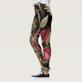 Leggings Roses Botaniques vintages Et Feuilles Palm Noir (Gauche)