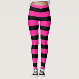 Leggings Roses Chauds et Rayures de Mode Noires Rayures
