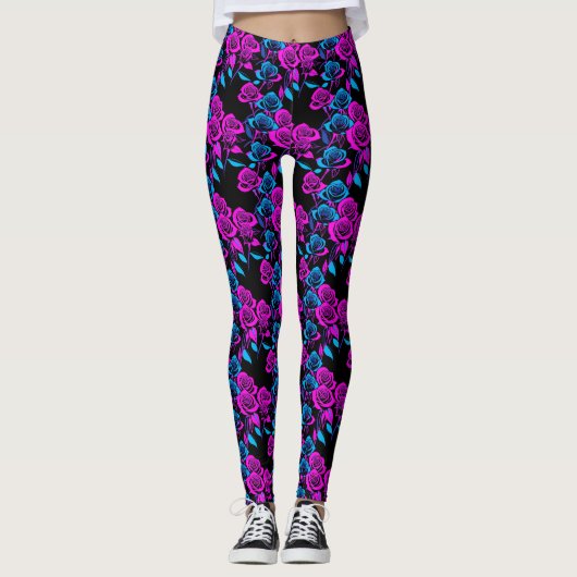 Leggings Roses Colorées au Néon (Devant)