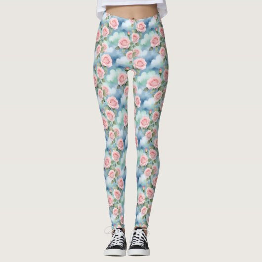 Leggings Roses dans des teintes d'aquarelle de rose clair e (Devant)