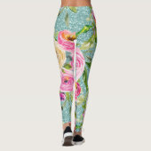 Leggings Roses d'aquarelle en rose et crème sur Parties sci (Dos)