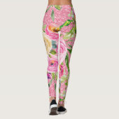 Leggings Roses d'aquarelle en rose et crème sur Parties sci (Dos)