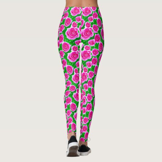 Leggings Roses d'aquarelle rose Fuchsia (Dos)
