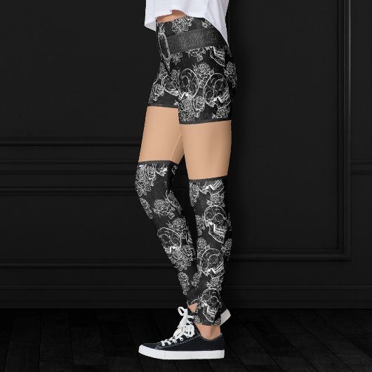Leggings Roses des crânes et des calques | Gothique Glam Fu