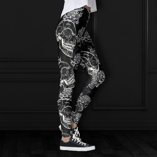 Leggings Roses des crânes et des calques | Gothique Glam Fu