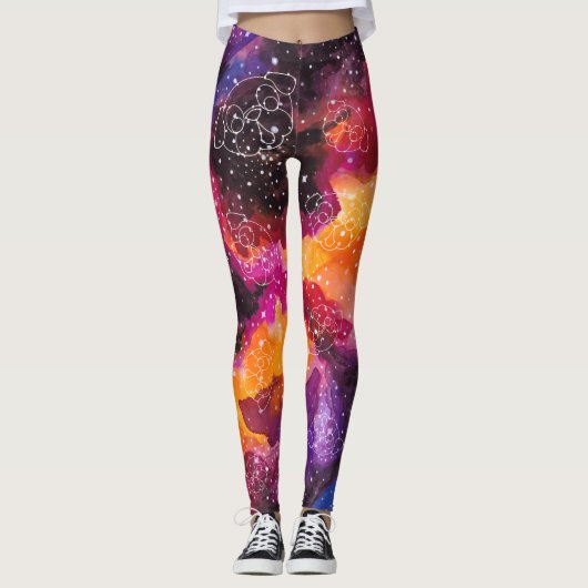 Leggings Roses d'oranges de galaxie d'étoiles de (Devant)