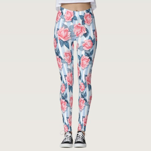 Leggings Roses en bleu (Devant)