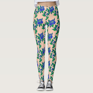 Leggings Roses en bleu électrique saisissant avec des feuil