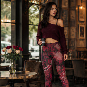 Leggings Roses en dentelle cramoisie, mode florale gothique