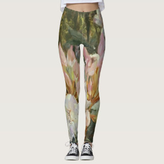 Leggings Roses et blancs Rhododendrons Roses et Bleus vert 