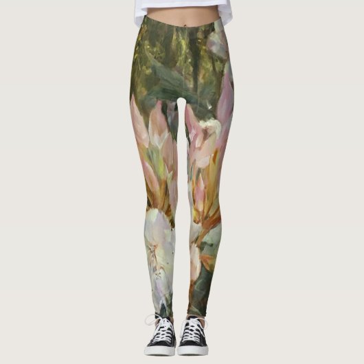 Leggings Roses et blancs Rhododendrons Roses et Bleus vert  (Devant)