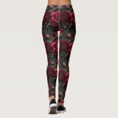 Leggings Roses et bourgeons rouges romantiques foncés sur d (Dos)