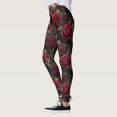 Leggings Roses et bourgeons rouges romantiques foncés sur d (Gauche)