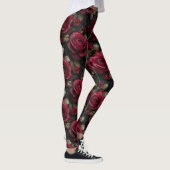 Leggings Roses et bourgeons rouges romantiques foncés sur d (Droite)