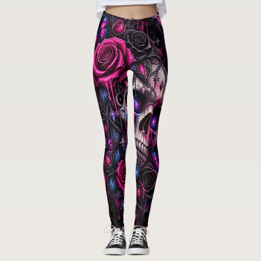 Leggings roses et crâne- ARH (Devant)