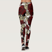Leggings Roses et crânes rouges Flore noire Blanc gothique (Dos)
