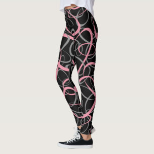 Leggings roses et gris rétro ovales girly motif