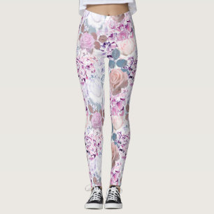 Leggings Roses et hydrangeas à l'aquarelle.