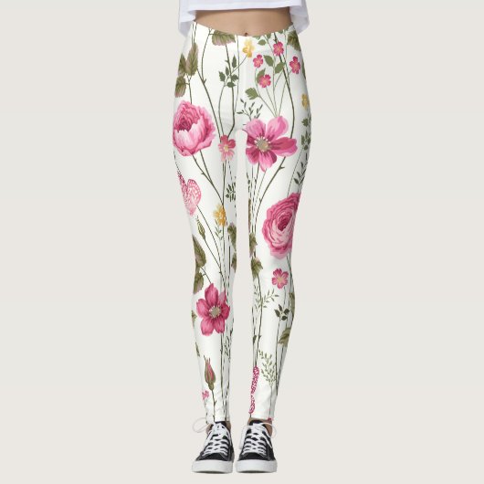 Leggings Roses et papillons : Floral Seamless (Devant)