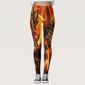 Leggings roses flamboyants de dragon d'or (Devant)