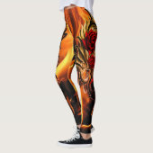 Leggings roses flamboyants de dragon d'or (Gauche)