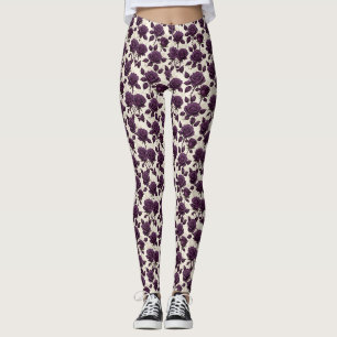 Leggings Roses Foncées Brillantes Sur Fond Ivoire