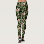 Leggings Roses fragiles. Motif floral sur noir (Dos)