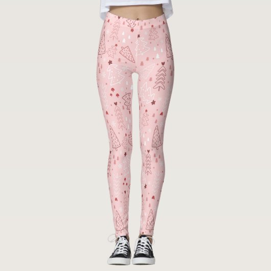 Leggings roses Motifs d'arbre de Noël (Devant)