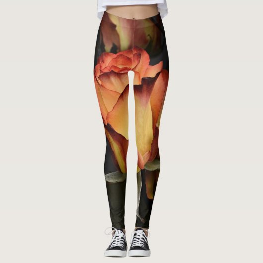 Leggings Roses orange, rouge et jaune (Devant)